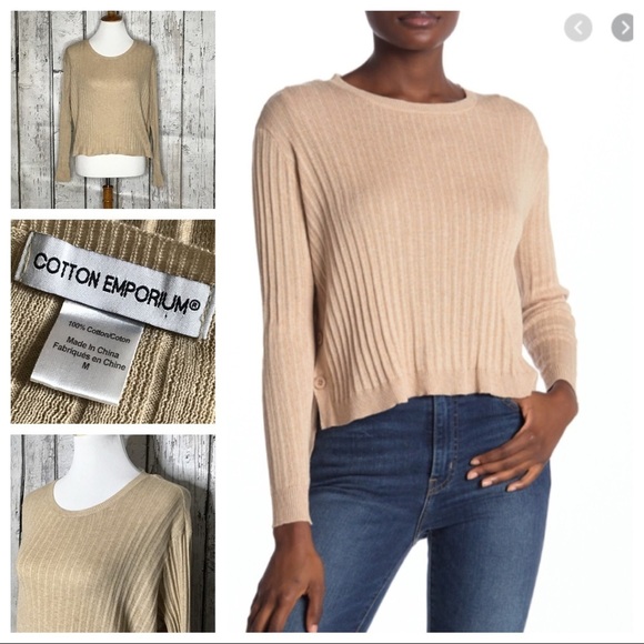 Cotton Emporium side button crew neck sweater - Picture 1 of 7